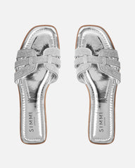 Jorji Silver Mirror Diamante Slip On Flat Sandals