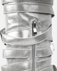 Lucian Silver Glitter Strappy Buckle Stiletto Boots