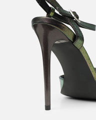 Kameo Petrol Faux Snake Effect Diamante Buckle Heels