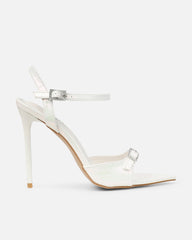 Kameo White Faux Snake Effect Diamante Buckle Heels