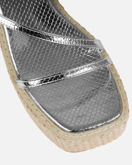 Kerensa Silver Faux Snake Print Strappy Espadrille Wedges