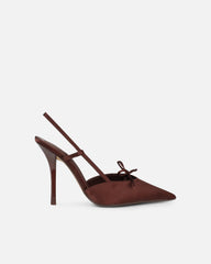 Klara chocolate satin bow detail court shoes