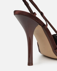 Klara chocolate satin bow detail court shoes