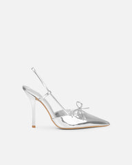 Klara silver mirror bow detail court shoes