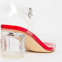 Koko Red Clear Mid Block Heels