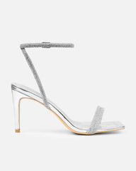 Kylen Silver Mirror Diamante Heeled Sandals