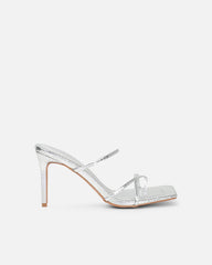 Jayana Silver Snake Effect Strappy Mules