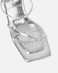 Jayana Silver Snake Effect Strappy Mules