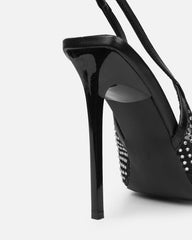 Lailla Black Mesh Diamante Sling Back Court Shoes