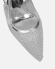 Lailla Silver Mesh Diamante Sling Back Court Shoes