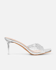 Lalita Clear Silver Mirror Diamante Mules