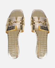 Lavinia Gold Croc Snaffle Trim Flat Sandals
