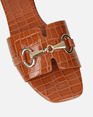 Lavinia Tan Croc Snaffle Trim Flat Sandals