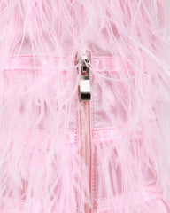 Marcos Pink Satin Fluffy Stiletto Knee High Boots