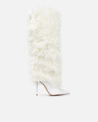 Neo White Faux Fur Fold Over Knee Boots