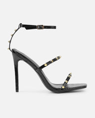 Layleigh Black Lizard Effect Studded Heeled Sandals