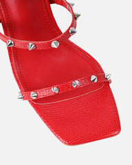Layleigh Red Lizard Effect Studded Heeled Sandals