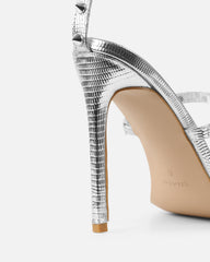 Layleigh Silver Lizard Effect Studded Heeled Sandals