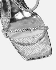 Darlina Silver Snake Diamante Heeled Sandals