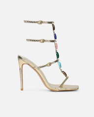 Elexi Light Gold Stone Embellished Heeled Sandals