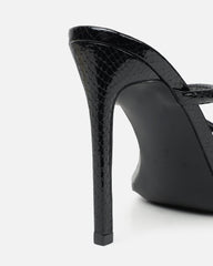 Zuleta Black Snake Effect Stiletto Heeled Mules