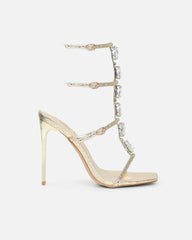 Leamy Gold Mirror Jeweled Heeled Sandals