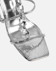 Leamy Silver Mirror Jeweled Heeled Sandals