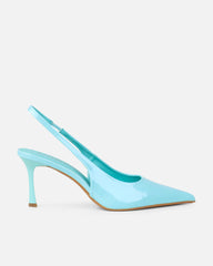 Liorra Blue Patent Sling Back Mid Heeled Shoes
