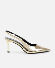 Liorra Gold Mirror Sling Back Mid Heeled Shoes