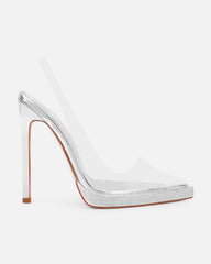 Nemy Silver Mirror Slingback Court Shoes