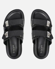 Liaa Black Diamante Buckle Textured Slider Sandals