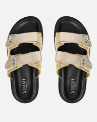 Liaa Gold Diamante Buckle Textured Slider Sandals