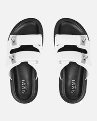 Liaa White Diamante Buckle Textured Slider Sandals