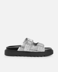 Lynn Silver Diamante Double Strap Slider Sandals