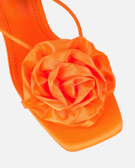 Quartz Orange Satin Corsage Flower Heeled Sandals