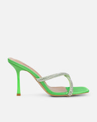 Aubriella Green Satin Diamante Mule Heeled Sandals