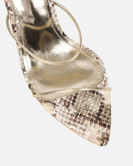 Madia Gold Faux Snake Strappy Heeled Sandals
