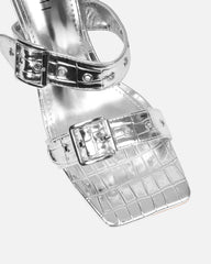 Magdalena Silver Faux Croc Print Heeled sandals