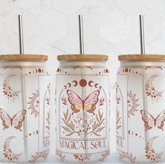 Magical Soul 16oz Glass Can Cup with Lid and Straw