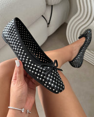 Mariay Black Diamante Ballet Flats