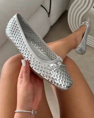 Mariay Silver Diamante Ballet Flats