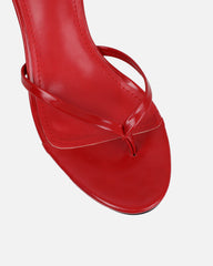 Deanna Red Shiny Toe Thong Low Heeled Sandals