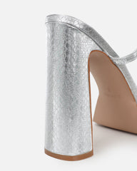 Maura Silver Metallic Snake Effect Platform Sandals