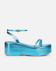 Mazey Blue Snake Effect Flatform Sandals