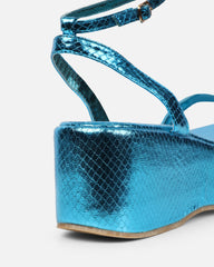 Mazey Blue Snake Effect Flatform Sandals