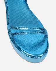 Mazey Blue Snake Effect Flatform Sandals