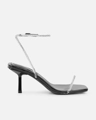 Mimi Black Clear Diamante Low Heeled Sandals