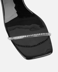 Mimi Black Clear Diamante Low Heeled Sandals
