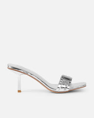 Bexley Silver Mirror Strap Detail Heeled Mules