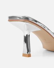 Bexley Silver Mirror Strap Detail Heeled Mules
